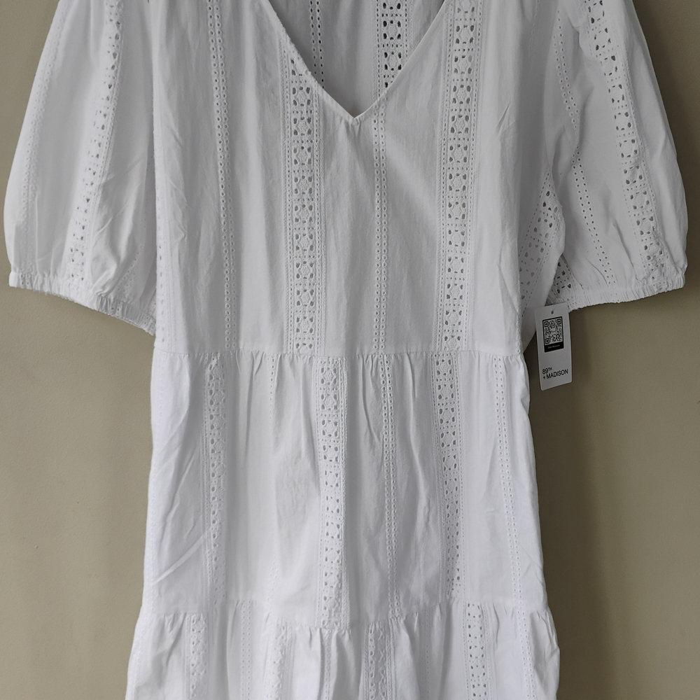 White Eyelet V-Neck Women's Top